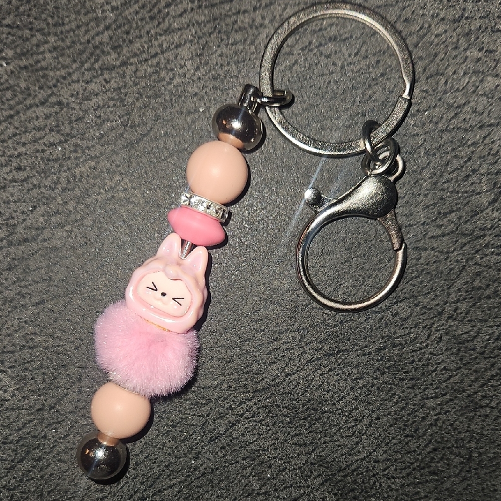 Lt Pink Monster Labubu Inspired Hand Crafted Keychain